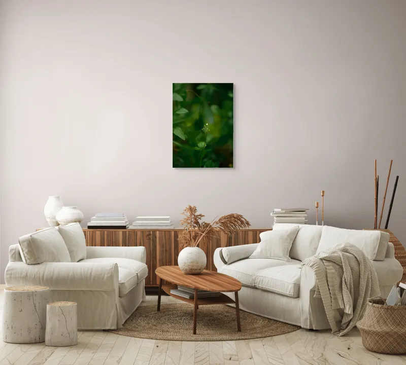 Tablou Canvas, "Inima naturii printre frunze verzi", Verde, Frunziș, Delicat, Petale, Natură, Mic, Fragil, Luminos, 50 x 70 cm – poza 4