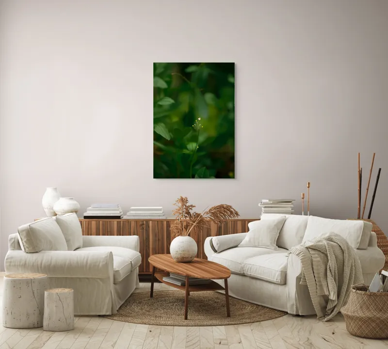 Tablou Canvas, "Inima naturii printre frunze verzi", Verde, Frunziș, Delicat, Petale, Natură, Mic, Fragil, Luminos, 70 x 100 cm – poza 4
