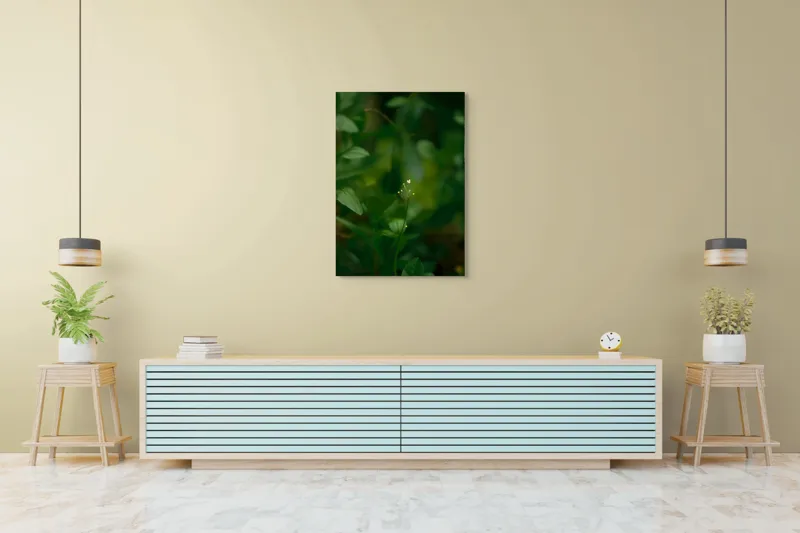 Tablou Canvas, "Inima naturii printre frunze verzi", Verde, Frunziș, Delicat, Petale, Natură, Mic, Fragil, Luminos, 70 x 100 cm – poza 5