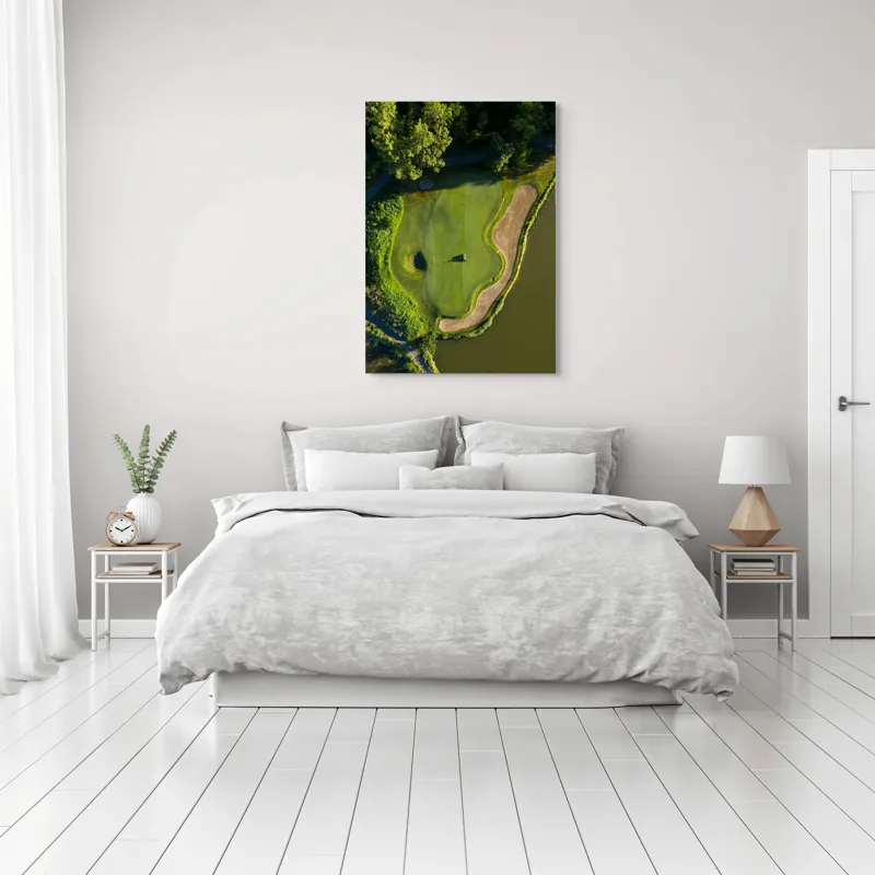 Tablou Canvas, "Verde gurmand lângă ape liniștite", Obscured, Verde, Nisip, Apă, Gol, Natură, Pădure, Golf, Cart, Umbre, Peisaj, 70 x 100 cm – poza 3