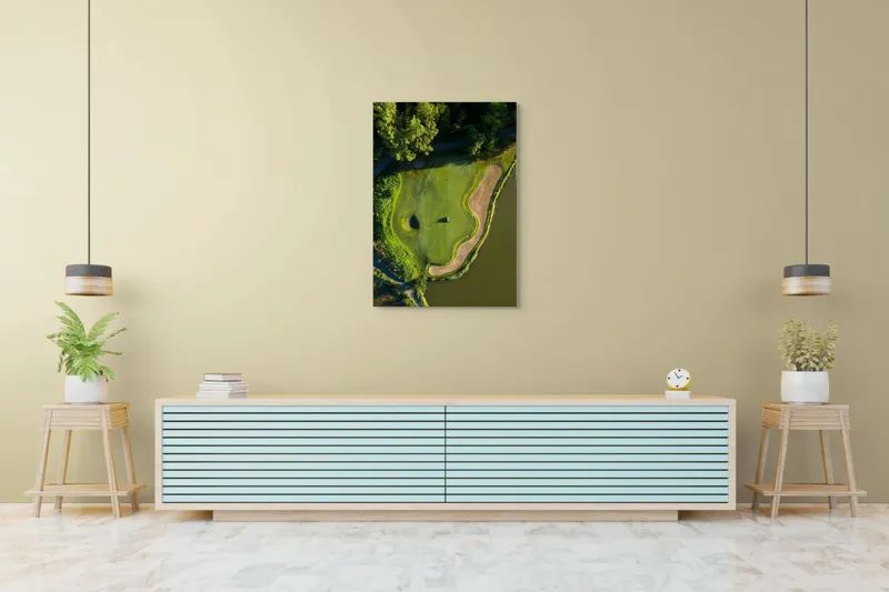 Tablou Canvas, "Verde gurmand lângă ape liniștite", Obscured, Verde, Nisip, Apă, Gol, Natură, Pădure, Golf, Cart, Umbre, Peisaj, 70 x 100 cm – poza 5