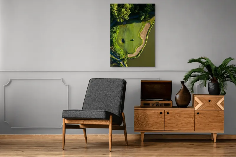 Tablou Canvas, "Verde gurmand lângă ape liniștite", Obscured, Verde, Nisip, Apă, Gol, Natură, Pădure, Golf, Cart, Umbre, Peisaj, 70 x 100 cm – poza 6