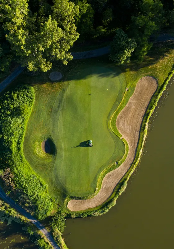 Tablou Canvas, "Verde gurmand lângă ape liniștite", Obscured, Verde, Nisip, Apă, Gol, Natură, Pădure, Golf, Cart, Umbre, Peisaj, 70 x 100 cm – poza 2