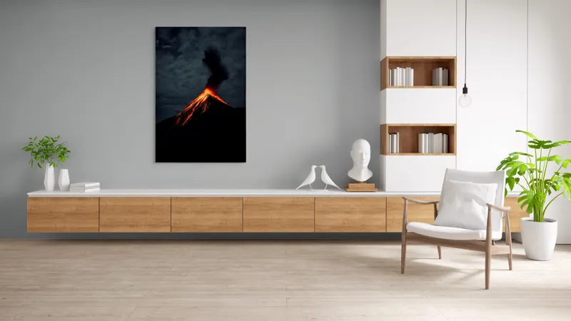 Tablou Canvas, "Erupția spectaculoasă a vulcanului noaptea", Erupție, Foc, Intensitate, Noapte, Spectacol, Natură, Putere, Lumină, Cenușă, Nor, Magmă, Dramatic, Energie, Munte., 100 x 150 cm – poza 8