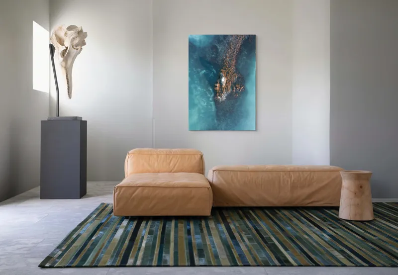 Tablou Canvas, "Insula Tăcută în Oceanul Albastru", Turcoaz, Stâncă, Valuri, Nisip, Apă, Textură, Contrast, Ocean, Umbre, Natură, 70 x 100 cm – poza 7