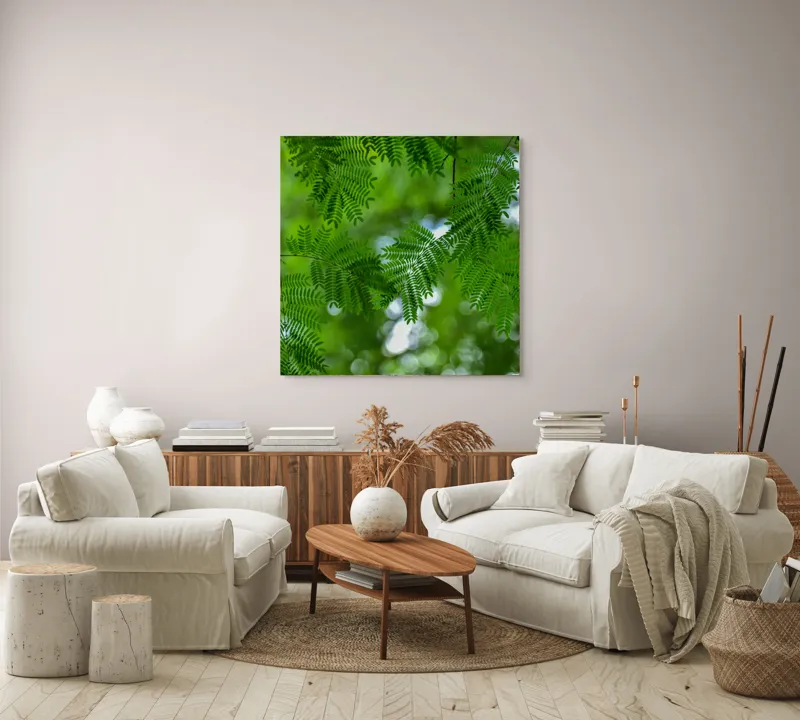 Tablou Canvas, "Frumusețea delicată a naturii verzi", Frunze, Verdeață, Natură, Lumină, Delicatețe, Textură, Frunziș, Vibrantă, 100 x 100 cm – poza 3