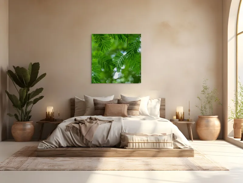 Tablou Canvas, "Frumusețea delicată a naturii verzi", Frunze, Verdeață, Natură, Lumină, Delicatețe, Textură, Frunziș, Vibrantă, 100 x 100 cm – poza 4
