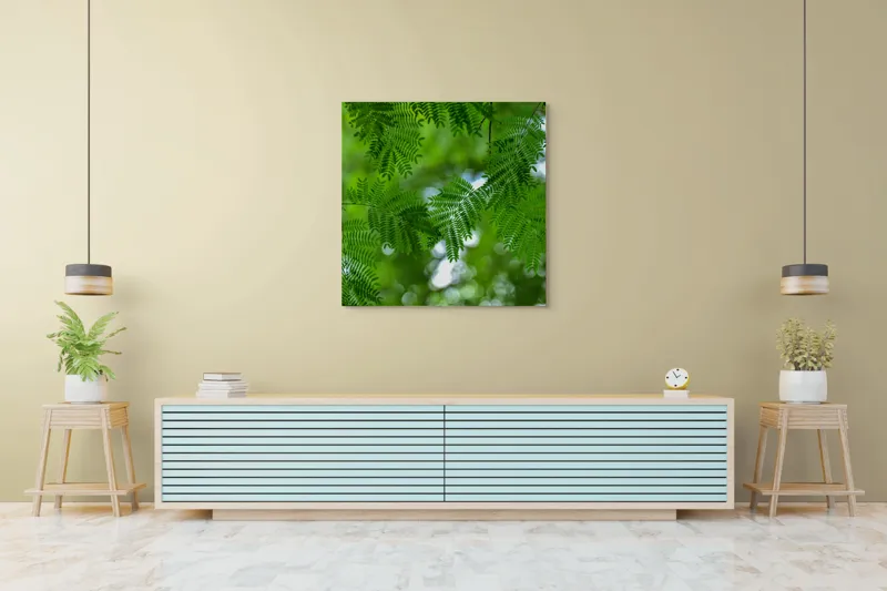 Tablou Canvas, "Frumusețea delicată a naturii verzi", Frunze, Verdeață, Natură, Lumină, Delicatețe, Textură, Frunziș, Vibrantă, 100 x 100 cm – poza 5