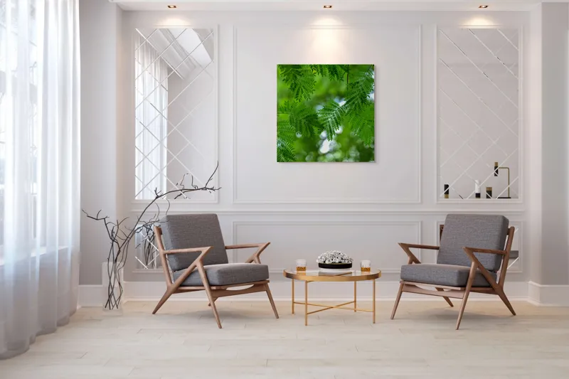 Tablou Canvas, "Frumusețea delicată a naturii verzi", Frunze, Verdeață, Natură, Lumină, Delicatețe, Textură, Frunziș, Vibrantă, 100 x 100 cm – poza 7