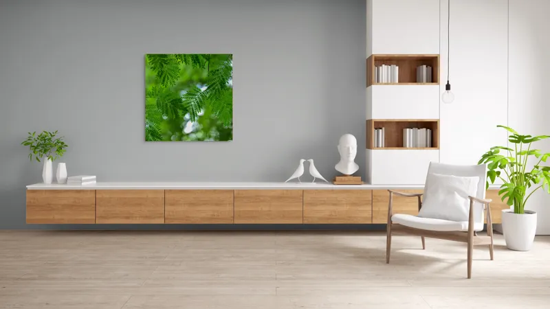 Tablou Canvas, "Frumusețea delicată a naturii verzi", Frunze, Verdeață, Natură, Lumină, Delicatețe, Textură, Frunziș, Vibrantă, 100 x 100 cm – poza 8