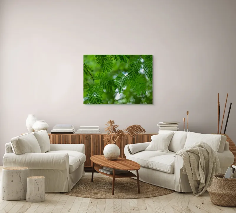 Tablou Canvas, "Frumusețea delicată a naturii verzi", Frunze, Verdeață, Natură, Lumină, Delicatețe, Textură, Frunziș, Vibrantă, 100 x 70 cm – poza 3