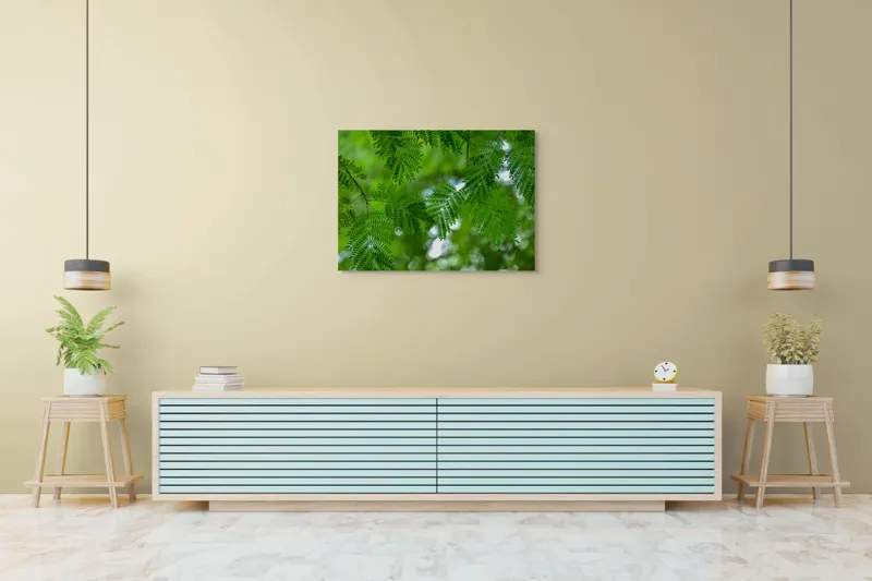 Tablou Canvas, "Frumusețea delicată a naturii verzi", Frunze, Verdeață, Natură, Lumină, Delicatețe, Textură, Frunziș, Vibrantă, 100 x 70 cm – poza 4