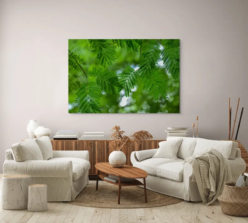 Tablou Canvas, "Frumusețea delicată a naturii verzi", Frunze, Verdeață, Natură, Lumină, Delicatețe, Textură, Frunziș, Vibrantă, 150 x 100 cm – poza 3