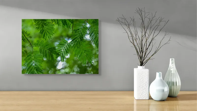 Tablou Canvas, "Frumusețea delicată a naturii verzi", Frunze, Verdeață, Natură, Lumină, Delicatețe, Textură, Frunziș, Vibrantă, 54 x 39 cm – poza 3