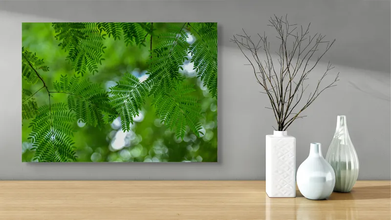 Tablou Canvas, "Frumusețea delicată a naturii verzi", Frunze, Verdeață, Natură, Lumină, Delicatețe, Textură, Frunziș, Vibrantă, 70 x 50 cm – poza 3