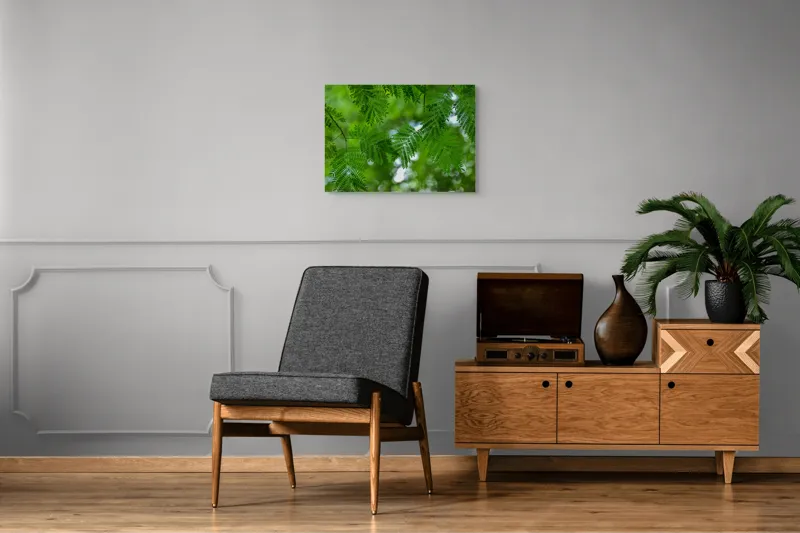 Tablou Canvas, "Frumusețea delicată a naturii verzi", Frunze, Verdeață, Natură, Lumină, Delicatețe, Textură, Frunziș, Vibrantă, 70 x 50 cm – poza 4