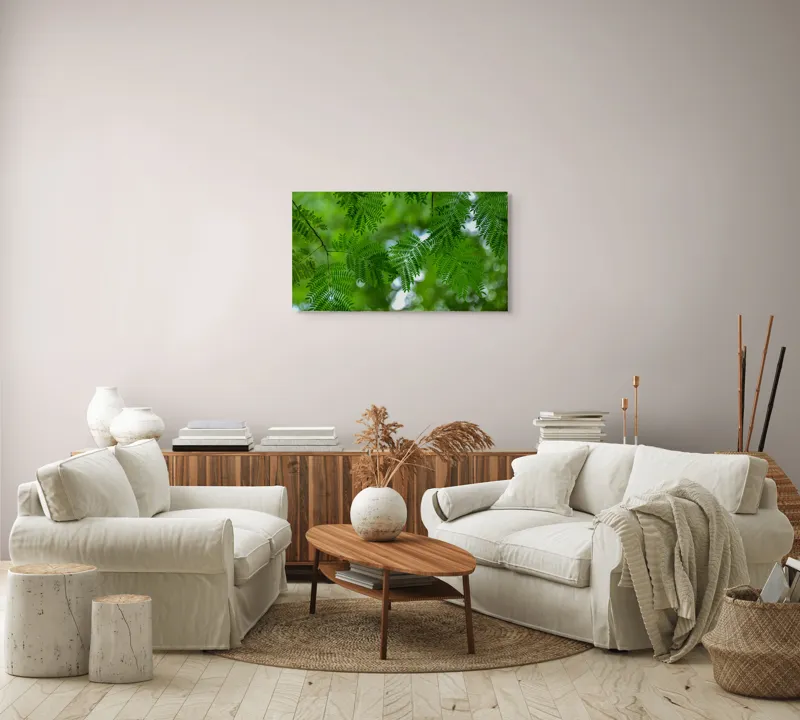 Tablou Canvas, "Frumusețea delicată a naturii verzi", Frunze, Verdeață, Natură, Lumină, Delicatețe, Textură, Frunziș, Vibrantă, 90 x 50 cm – poza 4