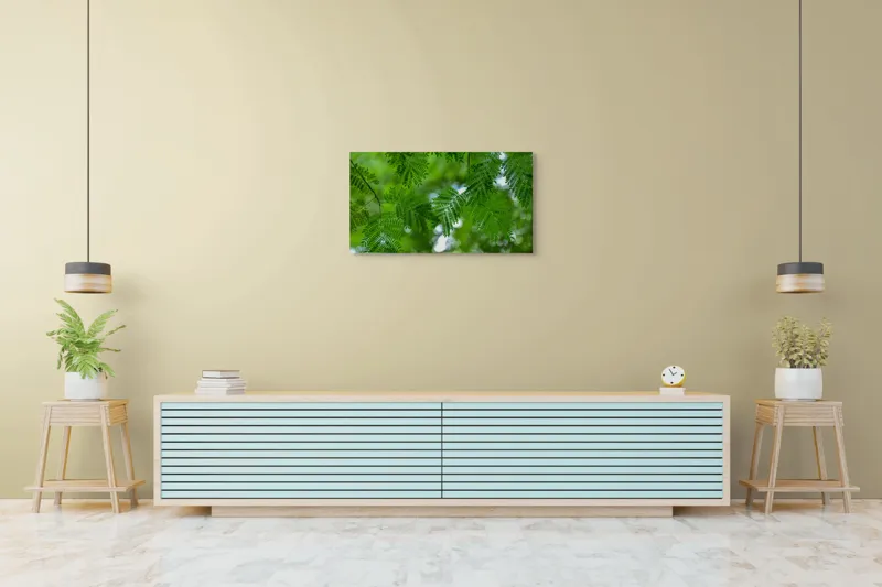 Tablou Canvas, "Frumusețea delicată a naturii verzi", Frunze, Verdeață, Natură, Lumină, Delicatețe, Textură, Frunziș, Vibrantă, 90 x 50 cm – poza 5