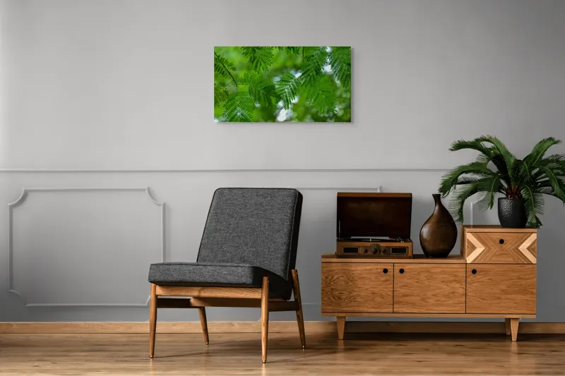 Tablou Canvas, "Frumusețea delicată a naturii verzi", Frunze, Verdeață, Natură, Lumină, Delicatețe, Textură, Frunziș, Vibrantă, 90 x 50 cm – poza 6