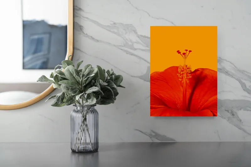 Tablou Canvas, "Frumusețea trandafirului tropical vibrant", Floare, Portocaliu, Stigmat, Petale, Natură, 26 x 39 cm – poza 4