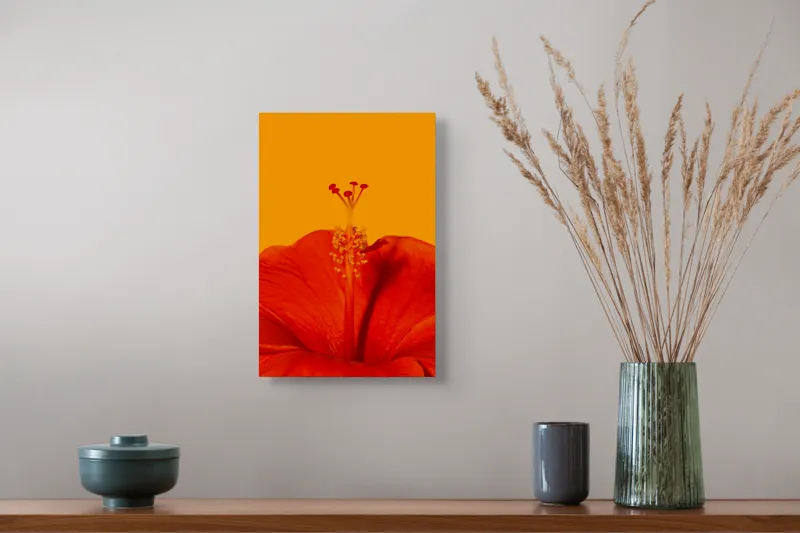 Tablou Canvas, "Frumusețea trandafirului tropical vibrant", Floare, Portocaliu, Stigmat, Petale, Natură, 26 x 39 cm – poza 5