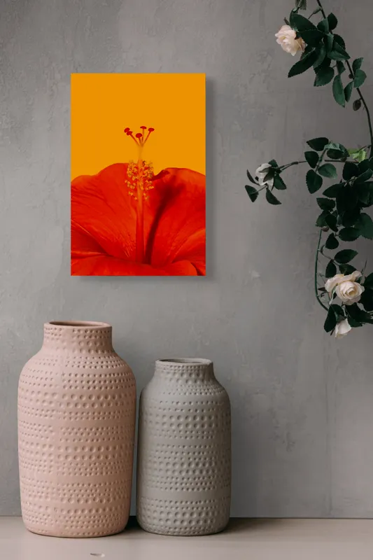 Tablou Canvas, "Frumusețea trandafirului tropical vibrant", Floare, Portocaliu, Stigmat, Petale, Natură, 26 x 39 cm – poza 6