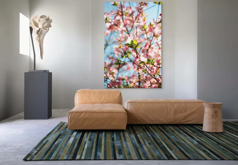 Tablou Canvas, "Flori delicate sub cer albastru", Flori, Roz, Ramuri, Cer, Lumina, Primavara, Frunze, Delicat, Nature, Frumusete, 100 x 150 cm – poza 7