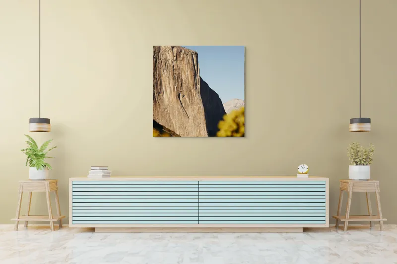 Tablou Canvas, "Stâncile impozante ale naturii grandioase", Stâncă, Impresionant, Natură, Verticalitate, Munți, Vegetație, Cer, Soare, Peisaj, Granit, 100 x 100 cm – poza 5