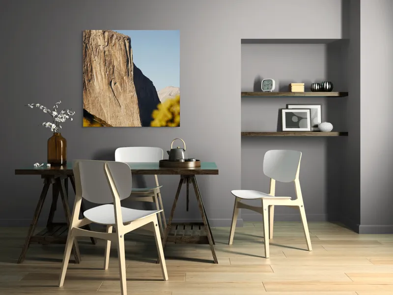 Tablou Canvas, "Stâncile impozante ale naturii grandioase", Stâncă, Impresionant, Natură, Verticalitate, Munți, Vegetație, Cer, Soare, Peisaj, Granit, 100 x 100 cm – poza 6
