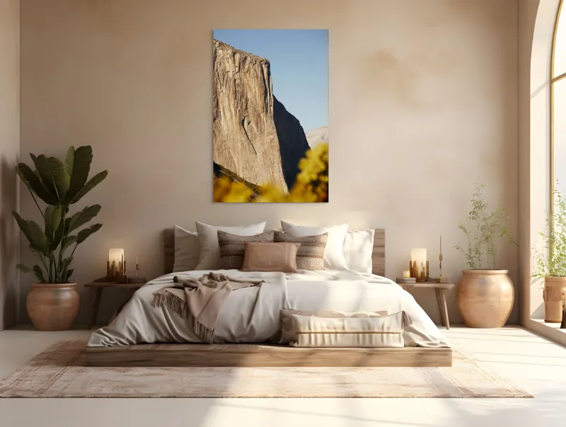 Tablou Canvas, "Stâncile impozante ale naturii grandioase", Stâncă, Impresionant, Natură, Verticalitate, Munți, Vegetație, Cer, Soare, Peisaj, Granit, 100 x 150 cm – poza 3