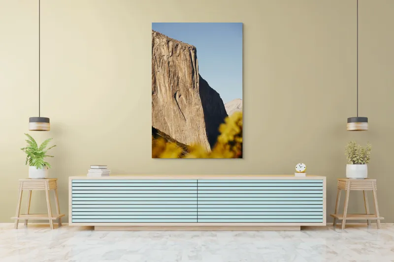 Tablou Canvas, "Stâncile impozante ale naturii grandioase", Stâncă, Impresionant, Natură, Verticalitate, Munți, Vegetație, Cer, Soare, Peisaj, Granit, 100 x 150 cm – poza 4