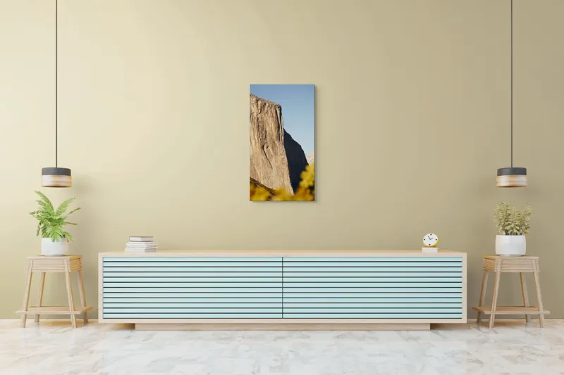 Tablou Canvas, "Stâncile impozante ale naturii grandioase", Stâncă, Impresionant, Natură, Verticalitate, Munți, Vegetație, Cer, Soare, Peisaj, Granit, 50 x 90 cm – poza 6