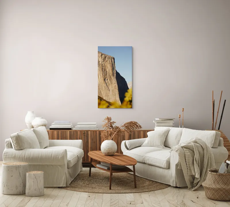 Tablou Canvas, "Stâncile impozante ale naturii grandioase", Stâncă, Impresionant, Natură, Verticalitate, Munți, Vegetație, Cer, Soare, Peisaj, Granit, 50 x 90 cm – poza 7