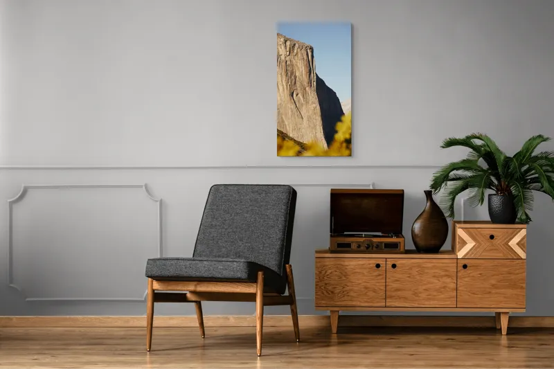 Tablou Canvas, "Stâncile impozante ale naturii grandioase", Stâncă, Impresionant, Natură, Verticalitate, Munți, Vegetație, Cer, Soare, Peisaj, Granit, 50 x 90 cm – poza 8