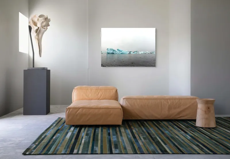 Tablou Canvas, "Ghețuri plutind pe apă liniștită", Gheață, Ocean, Nor, Gri, Albastru, Linie, Orizont, Caldura, Respiratie, Natura, 100 x 70 cm – poza 7