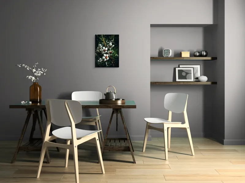 Tablou Canvas, "Flori albe în lumina umbrei", Flori, Albe, Frunze, Verde, Natura, Detalii, Lumina, Umbre, 39 x 54 cm – poza 7