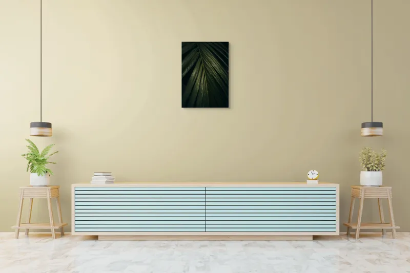 Tablou Canvas, "Frunza enigmatică în întunericul pădurii", Frunze, Verzi, Palmier, Textură, Natură, Organic, Întunecat, Frunziș, 50 x 70 cm – poza 6