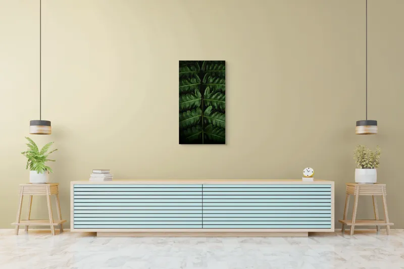 Tablou Canvas, "Frunze de ferigă în armonie naturală", Frunziș, Simetrie, Verde, Natură, Textură, Frunze, Umbre, Contrast, Eleganță, Mister, 50 x 90 cm – poza 6