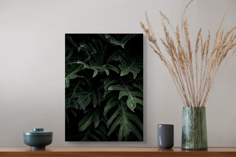 Tablou Canvas, "Frunzele misterioase din umbra pădurii", Frunze, Verde, Întuneric, Natură, Vitalizează, Misterioase, Textură, 39 x 54 cm – poza 3