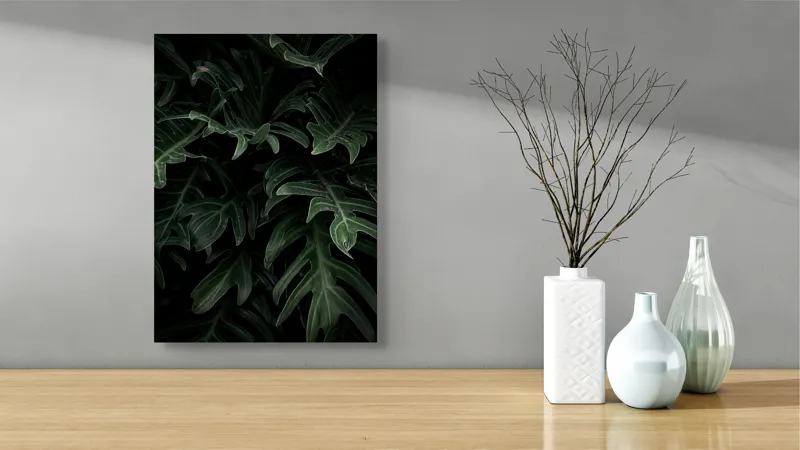 Tablou Canvas, "Frunzele misterioase din umbra pădurii", Frunze, Verde, Întuneric, Natură, Vitalizează, Misterioase, Textură, 39 x 54 cm – poza 4