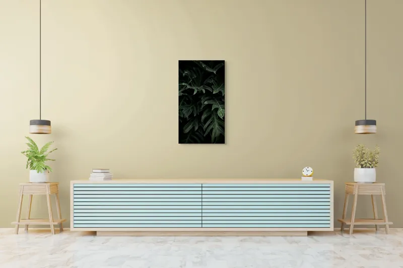 Tablou Canvas, "Frunzele misterioase din umbra pădurii", Frunze, Verde, Întuneric, Natură, Vitalizează, Misterioase, Textură, 50 x 90 cm – poza 6
