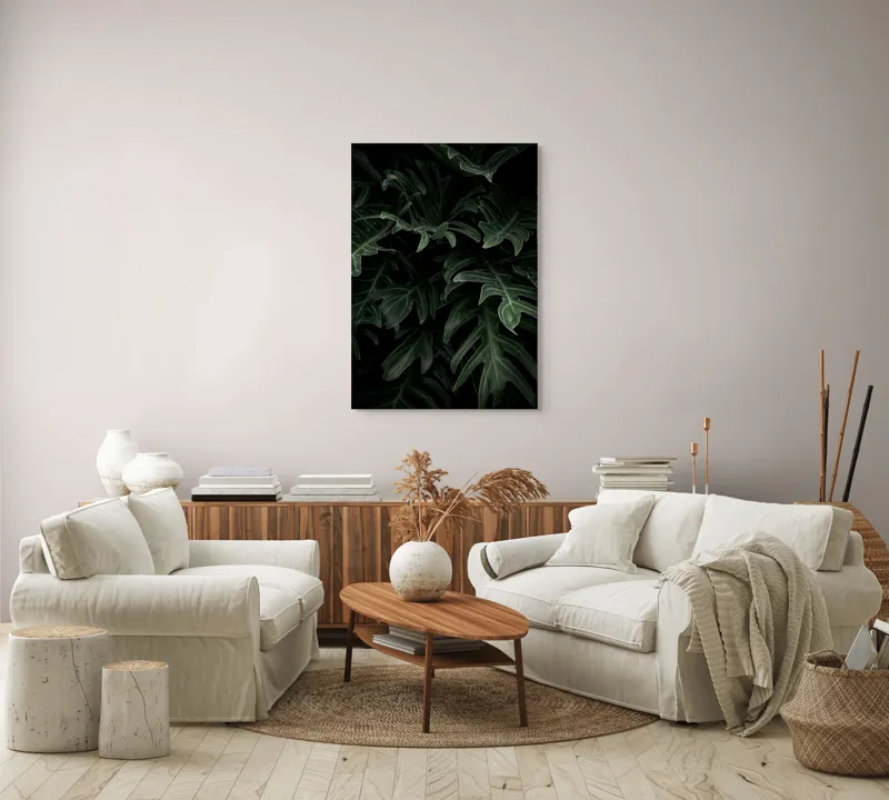 Tablou Canvas, "Frunzele misterioase din umbra pădurii", Frunze, Verde, Întuneric, Natură, Vitalizează, Misterioase, Textură, 70 x 100 cm – poza 4