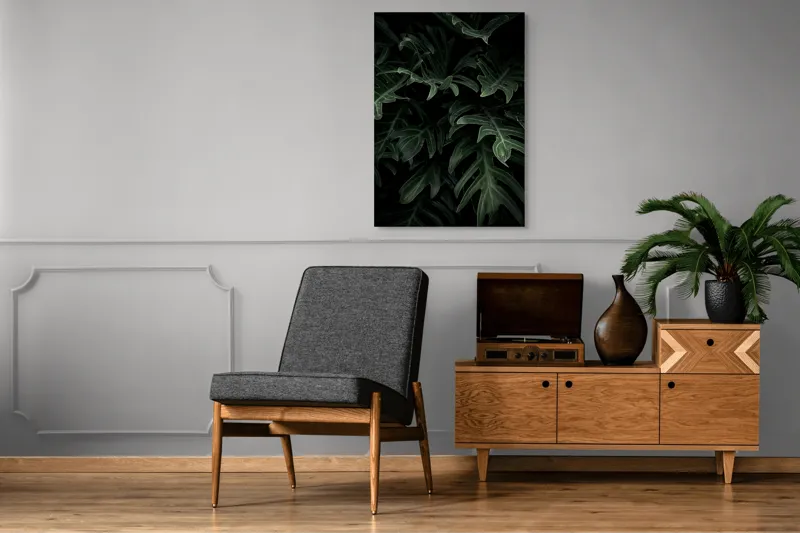 Tablou Canvas, "Frunzele misterioase din umbra pădurii", Frunze, Verde, Întuneric, Natură, Vitalizează, Misterioase, Textură, 70 x 100 cm – poza 6