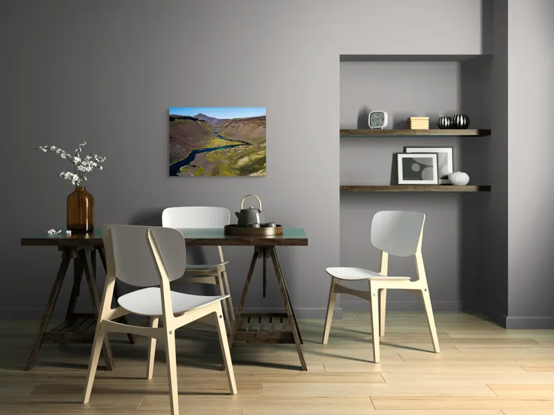 Tablou Canvas, "Culorile văilor nordice se îmbină", Munți, Vale, Râu, Vegetație, Cer, Peisaj, Natură, Pitoresc, Forme, Stânci, 70 x 50 cm – poza 5