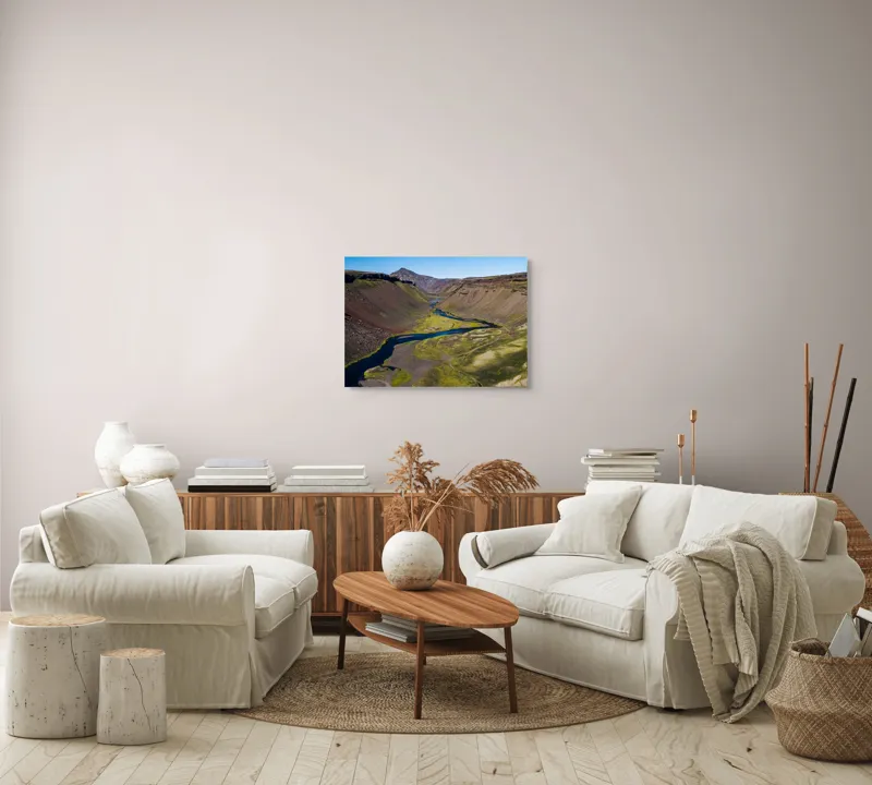 Tablou Canvas, "Culorile văilor nordice se îmbină", Munți, Vale, Râu, Vegetație, Cer, Peisaj, Natură, Pitoresc, Forme, Stânci, 70 x 50 cm – poza 6