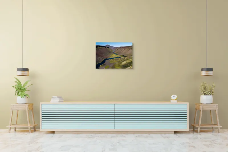 Tablou Canvas, "Culorile văilor nordice se îmbină", Munți, Vale, Râu, Vegetație, Cer, Peisaj, Natură, Pitoresc, Forme, Stânci, 70 x 50 cm – poza 7
