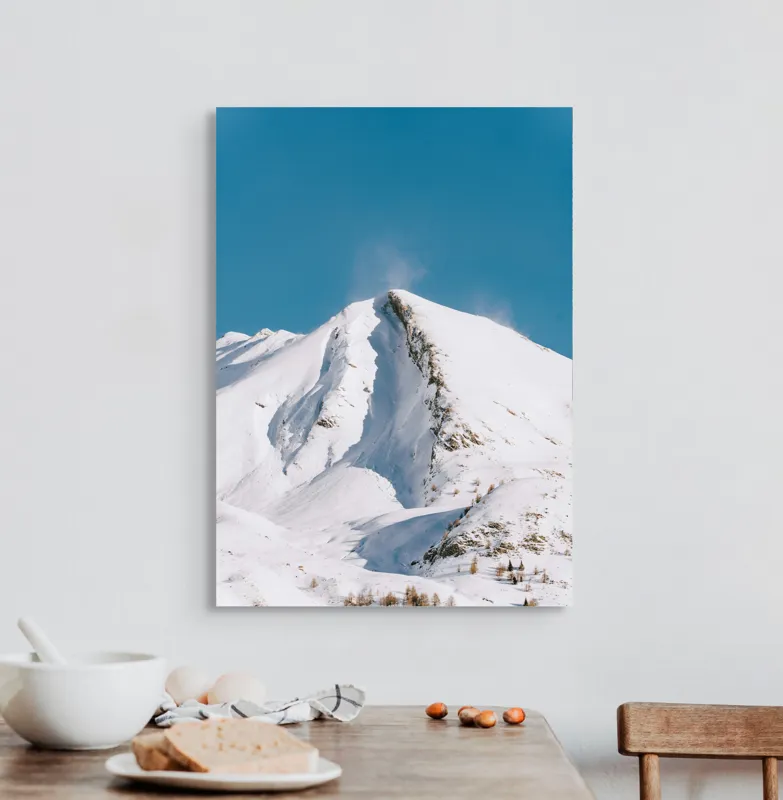 Tablou Canvas, "Vârful muntelui scăldat în lumină", Alb, Majestos, Înzăpezit, Pitoresc, Strălucitor, Rece, Solitar, Liniștit, 50 x 70 cm – poza 3