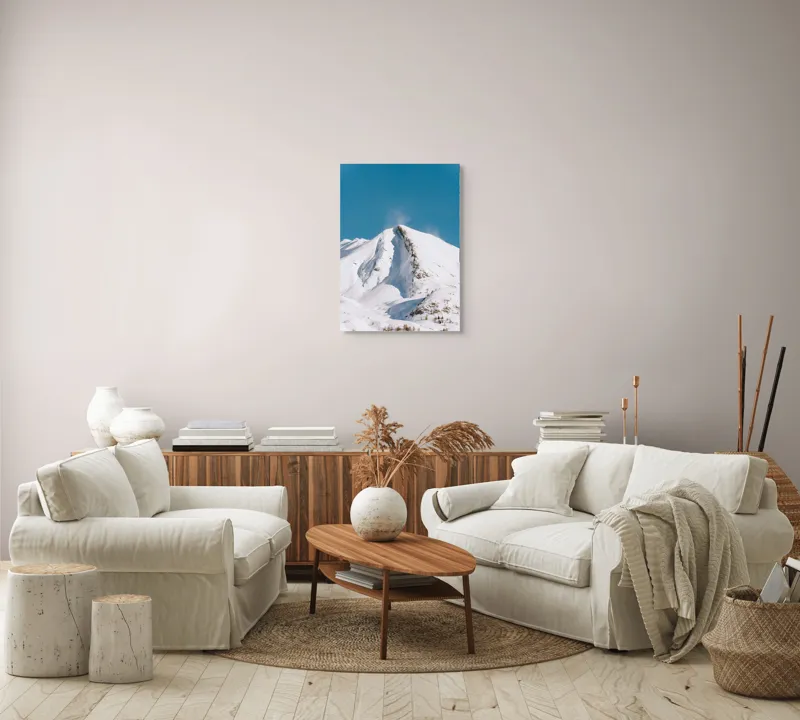 Tablou Canvas, "Vârful muntelui scăldat în lumină", Alb, Majestos, Înzăpezit, Pitoresc, Strălucitor, Rece, Solitar, Liniștit, 50 x 70 cm – poza 4