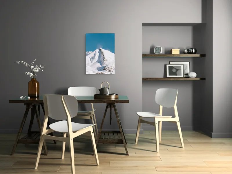 Tablou Canvas, "Vârful muntelui scăldat în lumină", Alb, Majestos, Înzăpezit, Pitoresc, Strălucitor, Rece, Solitar, Liniștit, 50 x 70 cm – poza 5