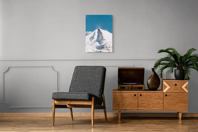 Tablou Canvas, "Vârful muntelui scăldat în lumină", Alb, Majestos, Înzăpezit, Pitoresc, Strălucitor, Rece, Solitar, Liniștit, 50 x 70 cm – poza 8